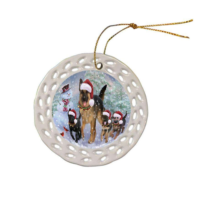 Christmas Running Family Dogs German Shepherds Dog Ceramic Doily Ornament DPOR54222