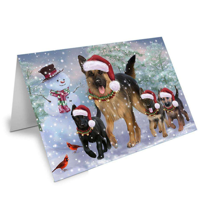 Christmas Running Family Dogs German Shepherds Dog Handmade Artwork Assorted Pets Greeting Cards and Note Cards with Envelopes for All Occasions and Holiday Seasons GCD66695