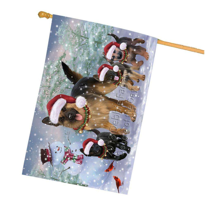 Christmas Running Family Dogs German Shepherds Dog House Flag FLG54420