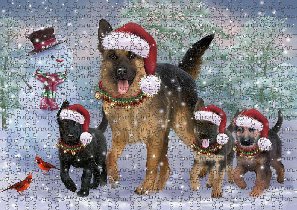 Christmas Running Family Dogs German Shepherds Dog Puzzle  PUZL84044