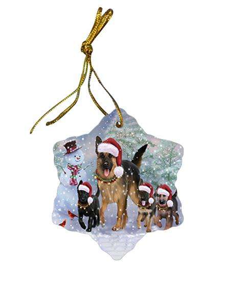Christmas Running Family Dogs German Shepherds Dog Star Porcelain Ornament SPOR54213