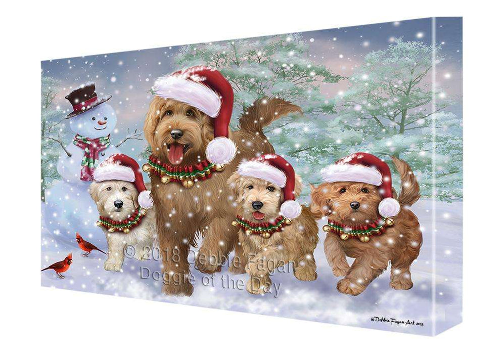 Christmas Running Family Dogs Goldendoodles Dog Canvas Print Wall Art Décor CVS105857