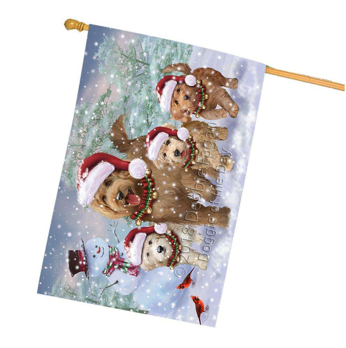 Christmas Running Family Dogs Goldendoodles Dog House Flag FLG54421