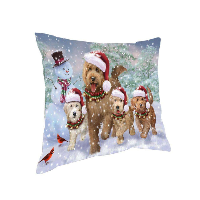 Christmas Running Family Dogs Goldendoodles Dog Pillow PIL73516