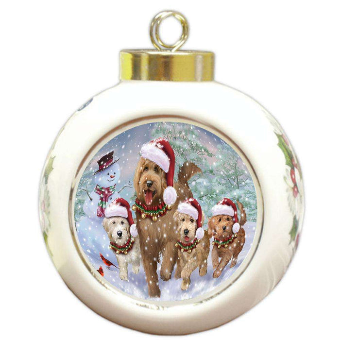 Christmas Running Family Dogs Goldendoodles Dog Round Ball Christmas Ornament RBPOR54223