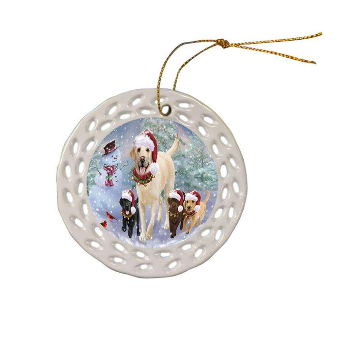 Christmas Running Family Dogs Labrador Retrievers Dog Ceramic Doily Ornament DPOR54224