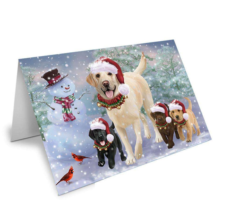 Christmas Running Family Dogs Labrador Retrievers Dog Handmade Artwork Assorted Pets Greeting Cards and Note Cards with Envelopes for All Occasions and Holiday Seasons GCD66701