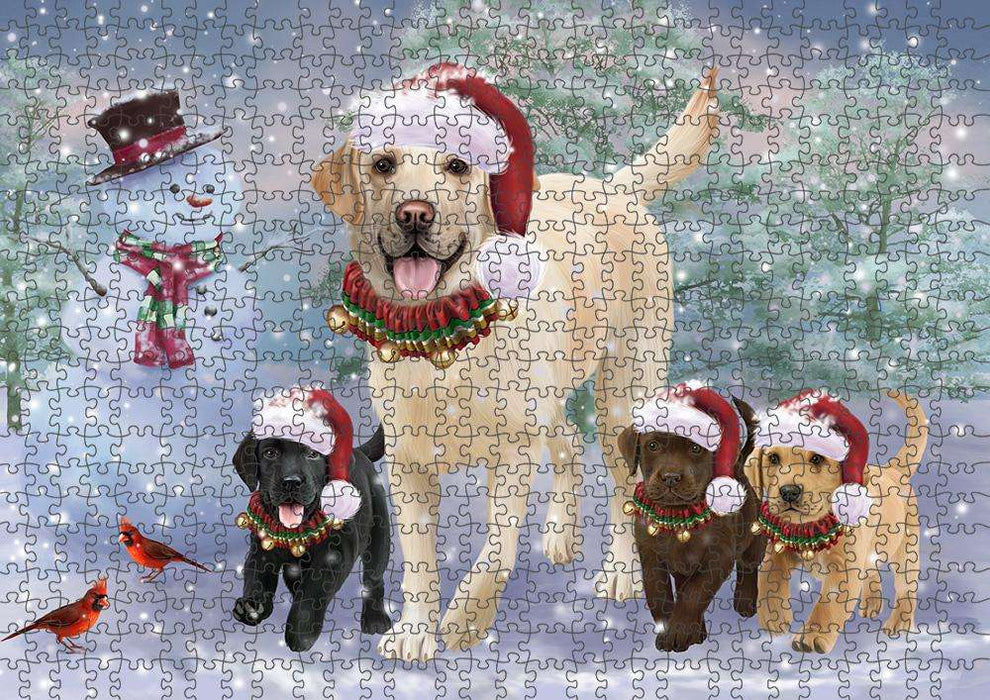 Christmas Running Family Dogs Labrador Retrievers Dog Puzzle with Photo Tin PUZL84052