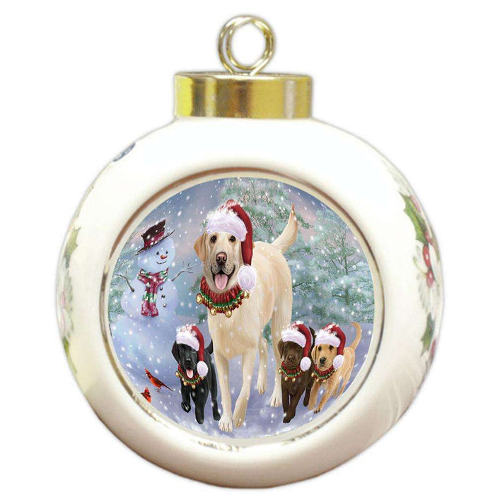 Christmas Running Family Dogs Labrador Retrievers Dog Round Ball Christmas Ornament RBPOR54224