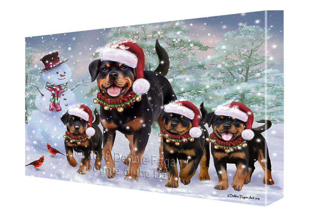 Christmas Running Family Dogs Rottweilers Dog Canvas Print Wall Art Décor CVS105875