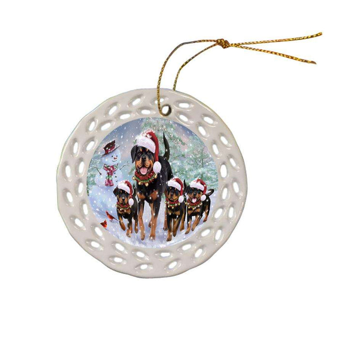 Christmas Running Family Dogs Rottweilers Dog Ceramic Doily Ornament DPOR54225