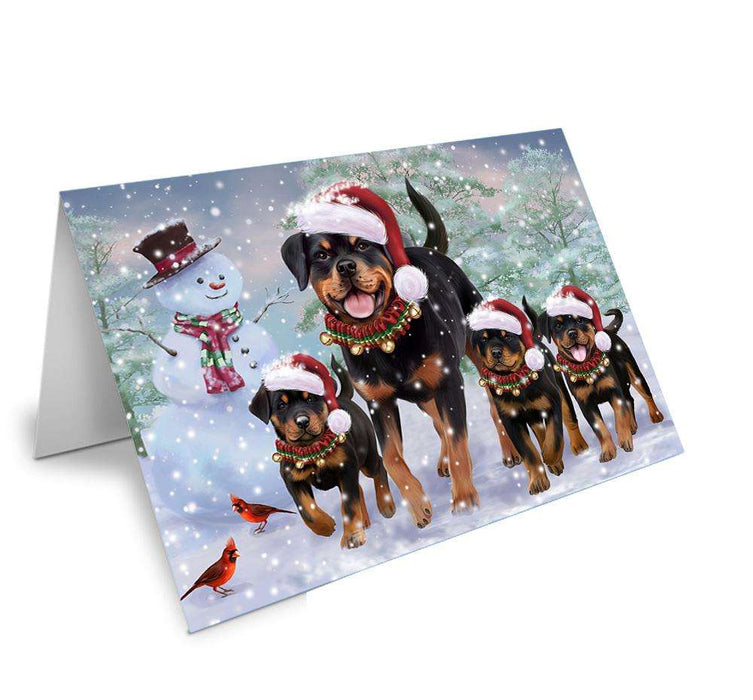 Christmas Running Family Dogs Rottweilers Dog Handmade Artwork Assorted Pets Greeting Cards and Note Cards with Envelopes for All Occasions and Holiday Seasons GCD66704