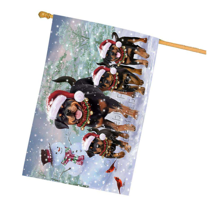 Christmas Running Family Dogs Rottweilers Dog House Flag FLG54423