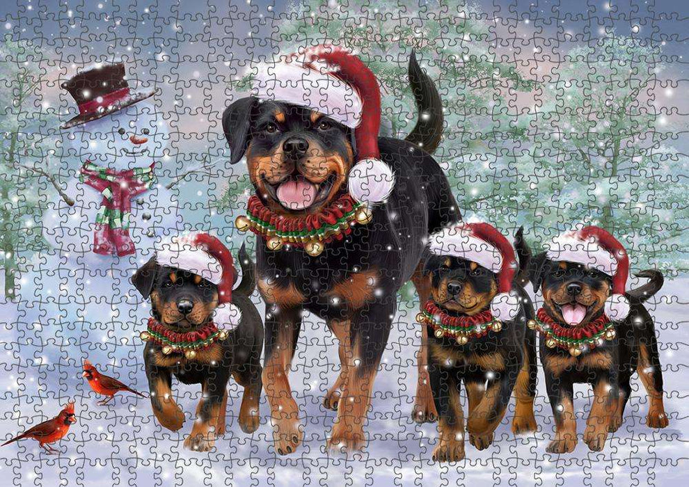 Christmas Running Family Dogs Rottweilers Dog Puzzle with Photo Tin PUZL84056