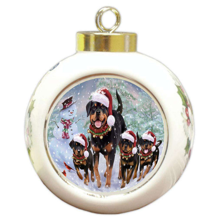 Christmas Running Family Dogs Rottweilers Dog Round Ball Christmas Ornament RBPOR54225