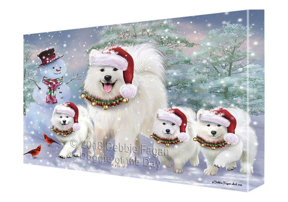 Christmas Running Family Dogs Samoyeds Dog Canvas Print Wall Art Décor CVS105884