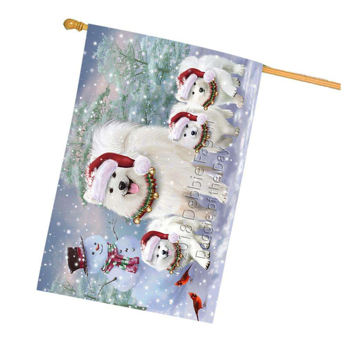 Christmas Running Family Dogs Samoyeds Dog House Flag FLG54424