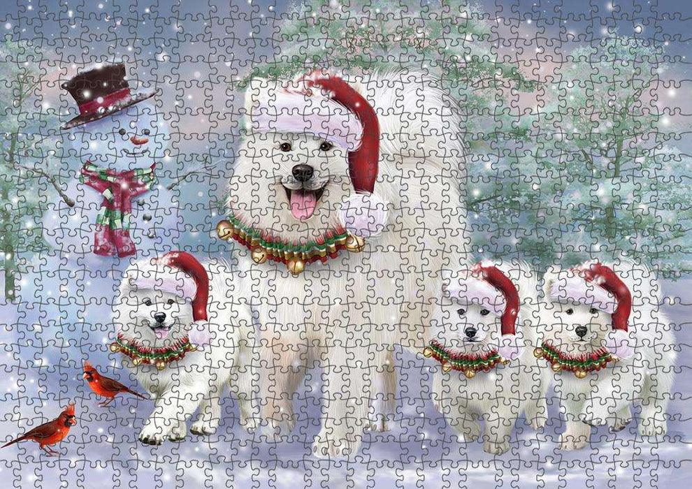 Christmas Running Family Dogs Samoyeds Dog Puzzle with Photo Tin PUZL84060