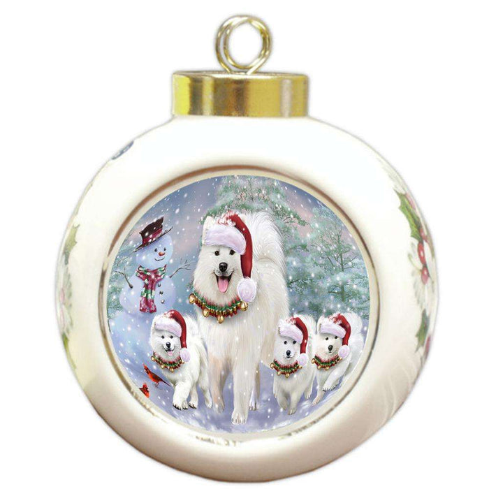 Christmas Running Family Dogs Samoyeds Dog Round Ball Christmas Ornament RBPOR54226