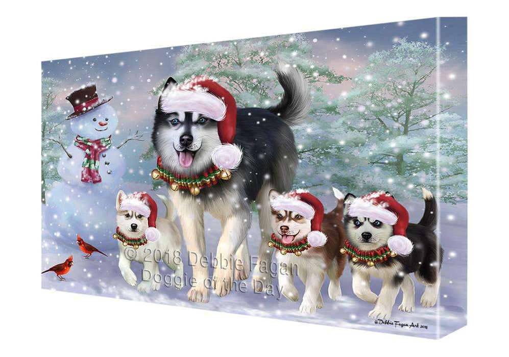 Christmas Running Family Dogs Siberian Huskies Dog Canvas Print Wall Art Décor CVS105893