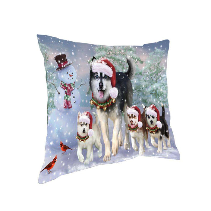 Christmas Running Family Dogs Siberian Huskies Dog Pillow PIL73532