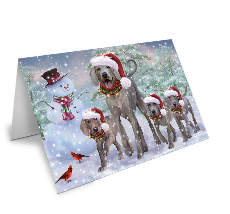 Christmas Running Family Dogs Weimaraners Dog Handmade Artwork Assorted Pets Greeting Cards and Note Cards with Envelopes for All Occasions and Holiday Seasons GCD66713