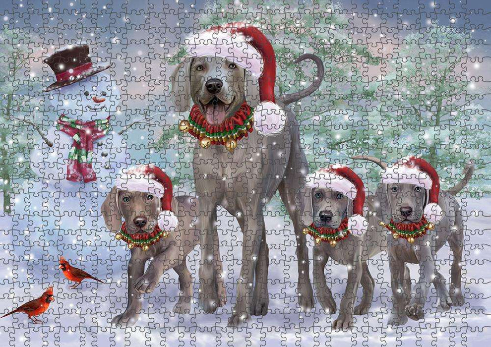 Christmas Running Family Dogs Weimaraners Dog Puzzle with Photo Tin PUZL84068