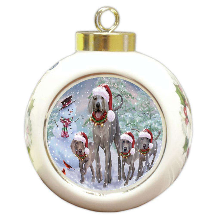 Christmas Running Family Dogs Weimaraners Dog Round Ball Christmas Ornament RBPOR54228