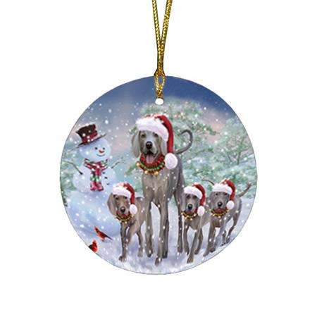 Christmas Running Family Dogs Weimaraners Dog Round Flat Christmas Ornament RFPOR54219