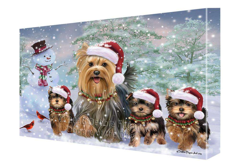 Christmas Running Family Dogs Yorkshire Terriers Dog Canvas Print Wall Art Décor CVS105911