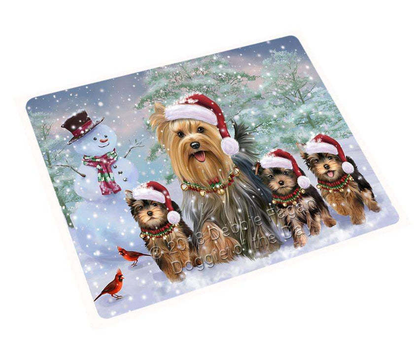 Christmas Running Family Dogs Yorkshire Terriers Dog Cutting Board C67131