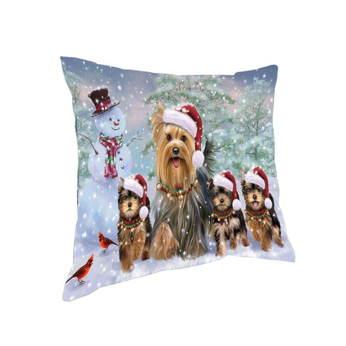 Christmas Running Family Dogs Yorkshire Terriers Dog Pillow PIL73540