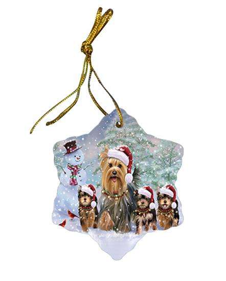 Christmas Running Family Dogs Yorkshire Terriers Dog Star Porcelain Ornament SPOR54220