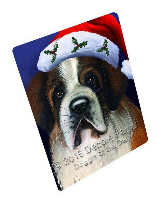 Christmas Saint Bernard Dog Holiday Portrait with Santa Hat Art Portrait Print Woven Throw Sherpa Plush Fleece Blanket