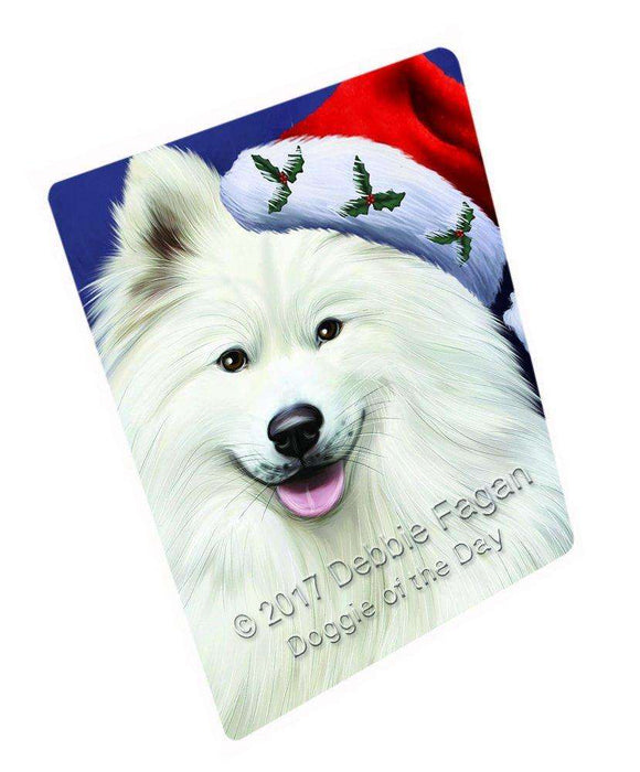 Christmas Samoyed Dog Holiday Portrait with Santa Hat Art Portrait Print Woven Throw Sherpa Plush Fleece Blanket D126