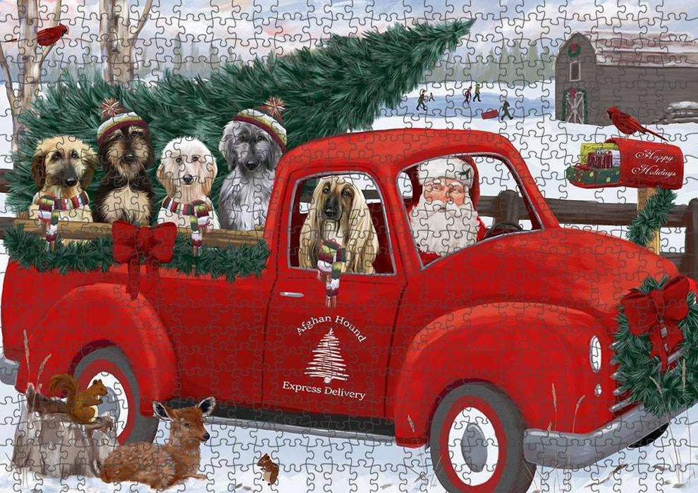 Christmas Santa Express Delivery Afghan Hounds Dog Family Puzzle with Photo Tin PUZL87148