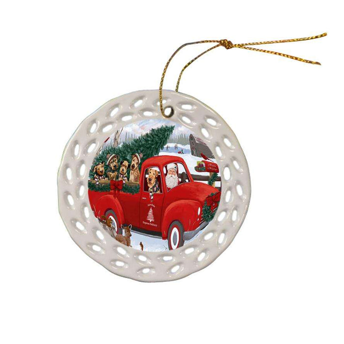Christmas Santa Express Delivery Airedale Terriers Dog Family Ceramic Doily Ornament DPOR55124