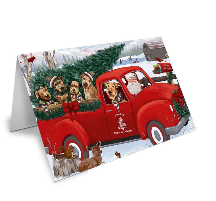 Christmas Santa Express Delivery Airedale Terriers Dog Family Handmade Artwork Assorted Pets Greeting Cards and Note Cards with Envelopes for All Occasions and Holiday Seasons GCD68819