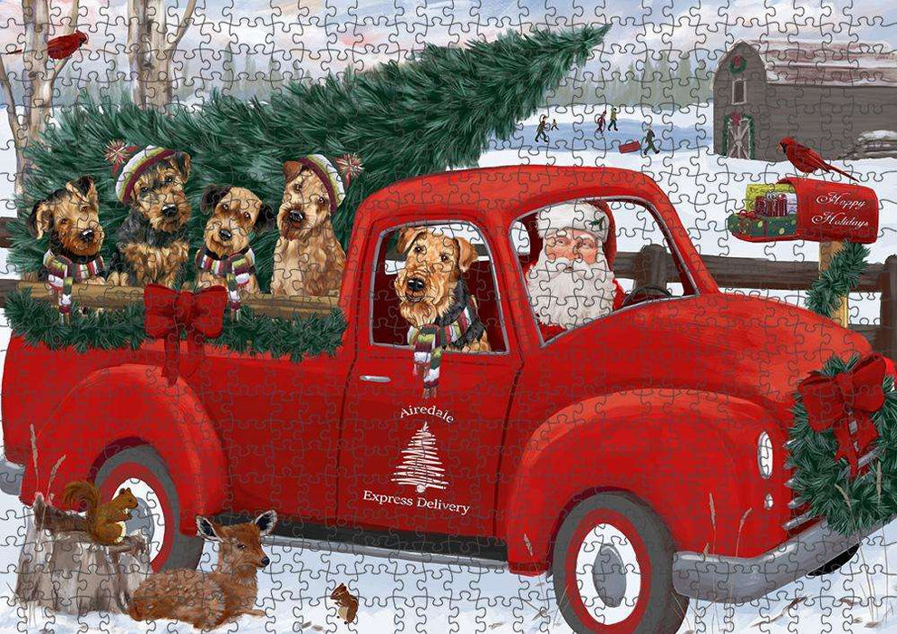 Christmas Santa Express Delivery Airedale Terriers Dog Family Puzzle with Photo Tin PUZL87152