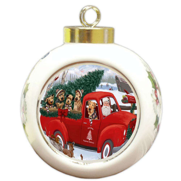 Christmas Santa Express Delivery Airedale Terriers Dog Family Round Ball Christmas Ornament RBPOR55124