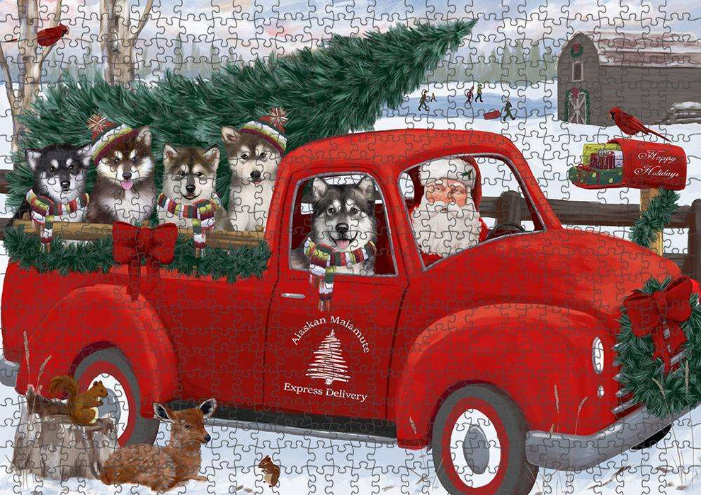 Christmas Santa Express Delivery Alaskan Malamutes Dog Family Puzzle with Photo Tin PUZL87160