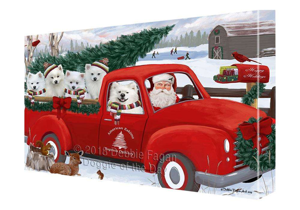 Christmas Santa Express Delivery American Eskimos Dog Family Canvas Print Wall Art Décor CVS112868