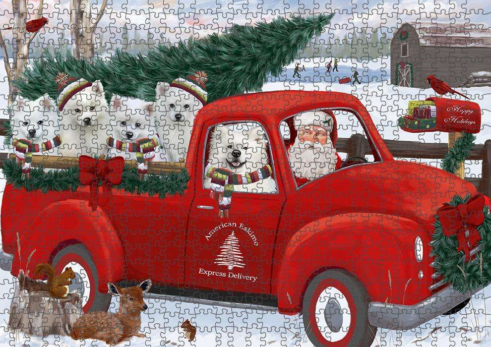 Christmas Santa Express Delivery American Eskimos Dog Family Puzzle with Photo Tin PUZL87164