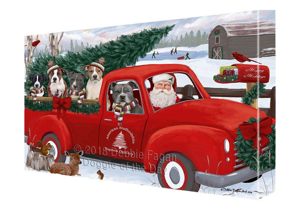 Christmas Santa Express Delivery American Staffordshire Terriers Dog Family Canvas Print Wall Art Décor CVS112877