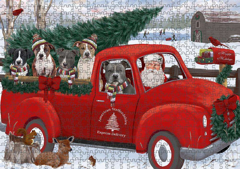 Christmas Santa Express Delivery American Staffordshire Terriers Dog Family Puzzle with Photo Tin PUZL87168