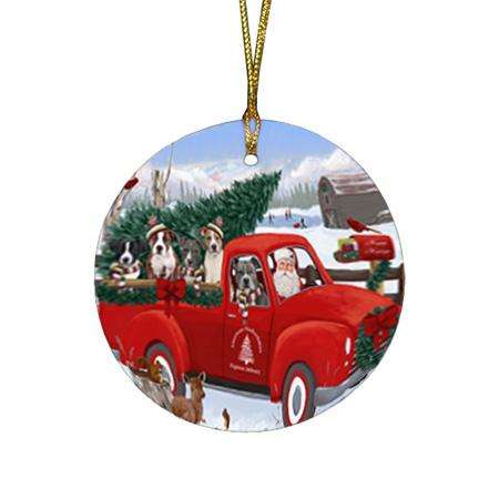 Christmas Santa Express Delivery American Staffordshire Terriers Dog Family Round Flat Christmas Ornament RFPOR55119