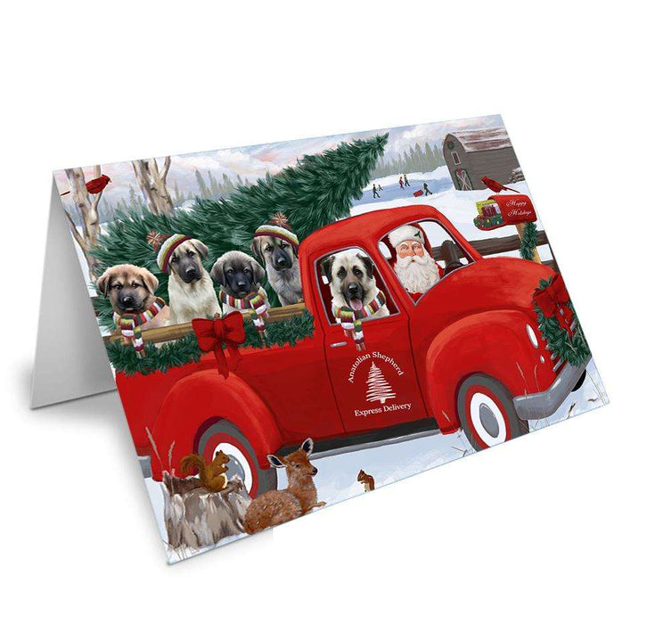 Christmas Santa Express Delivery Anatolian Shepherds Dog Family Handmade Artwork Assorted Pets Greeting Cards and Note Cards with Envelopes for All Occasions and Holiday Seasons GCD68834