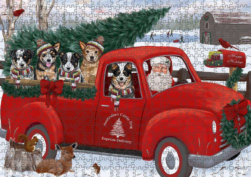 Christmas Santa Express Delivery Australian Cattle Dogs Family Puzzle with Photo Tin PUZL87176