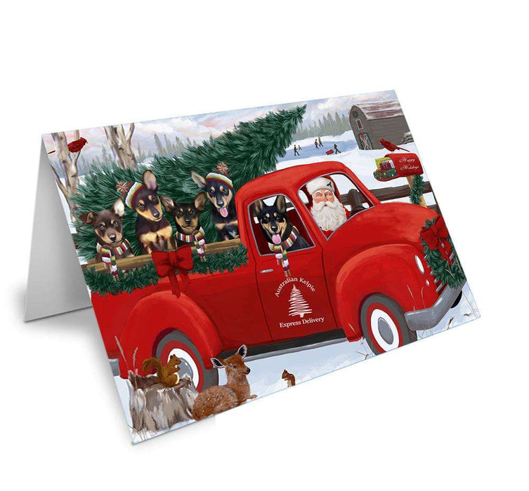 Christmas Santa Express Delivery Australian Kelpies Dog Family Handmade Artwork Assorted Pets Greeting Cards and Note Cards with Envelopes for All Occasions and Holiday Seasons GCD68840