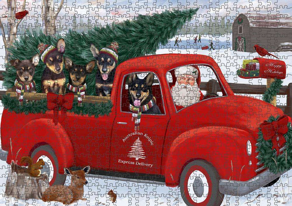 Christmas Santa Express Delivery Australian Kelpies Dog Family Puzzle with Photo Tin PUZL87180